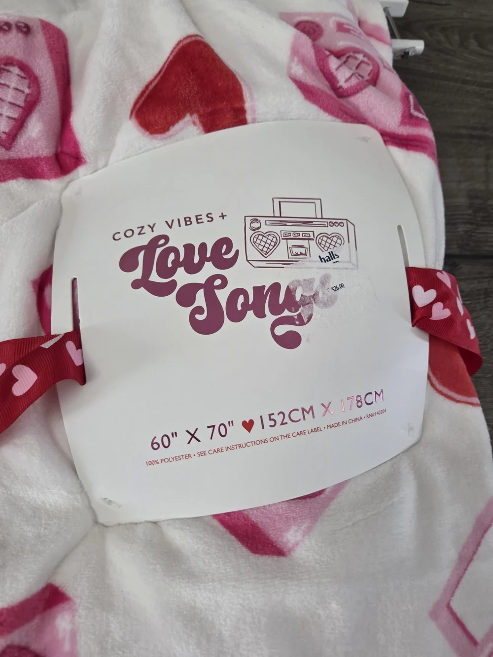 Love Songs Plush Throw Blanket - Pink & Red Heart Boombox Print